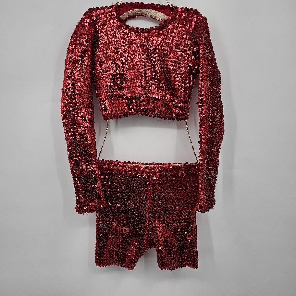 Custom Made Red Sequin Two-Piece Set Girls